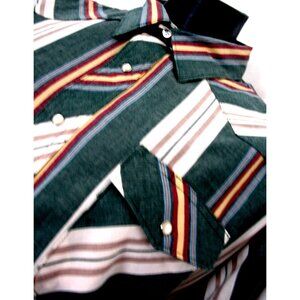 Vtg Wrangler Western button down Green/Red/Yellow, Stripes Shirt 2XL